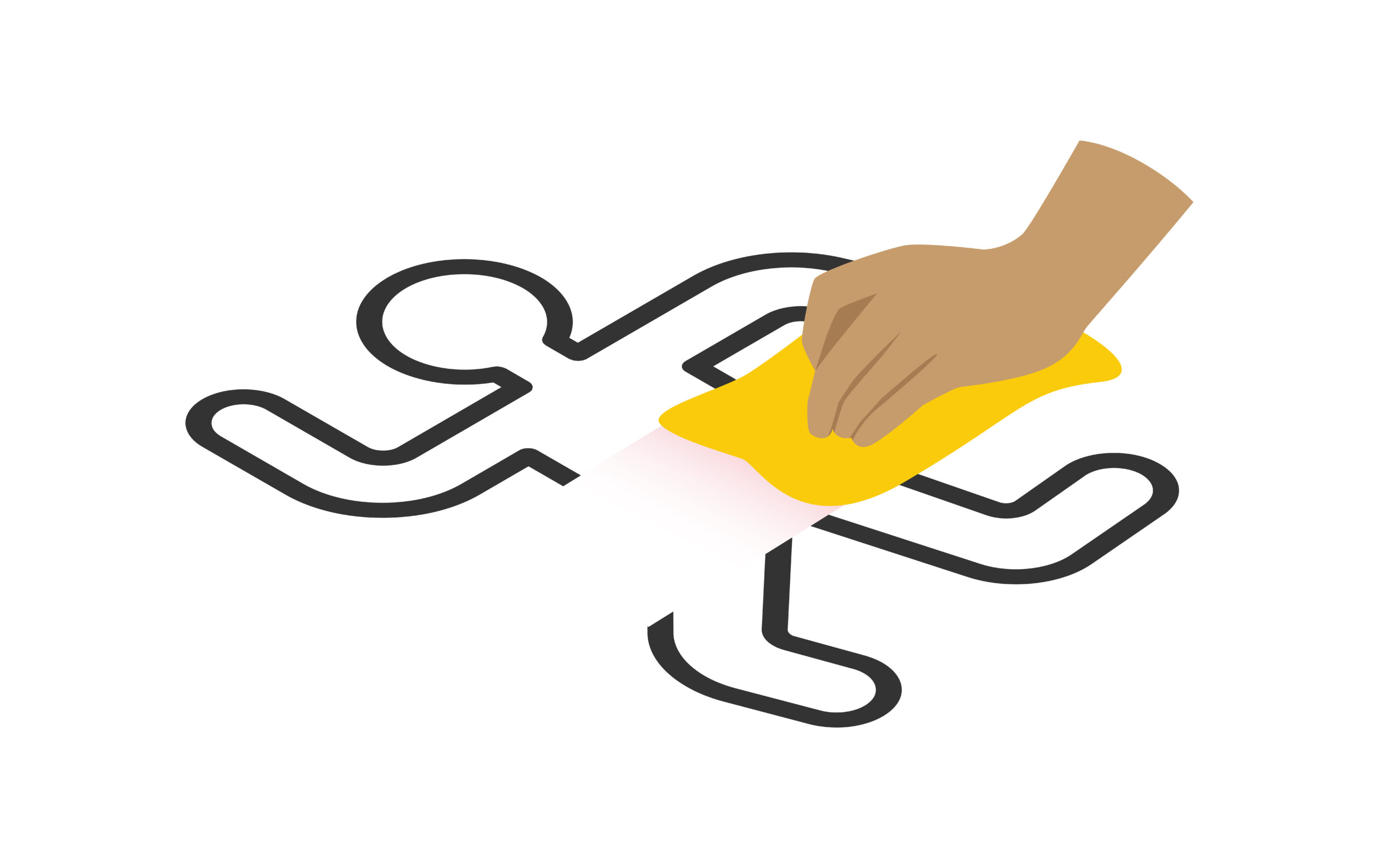 Illustration of a hand wiping a human figure outline, symbolizing professional crime scene cleaning services.